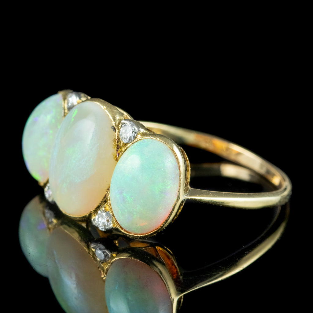 Antique Edwardian Opal Diamond Trilogy Ring 7ct Total 