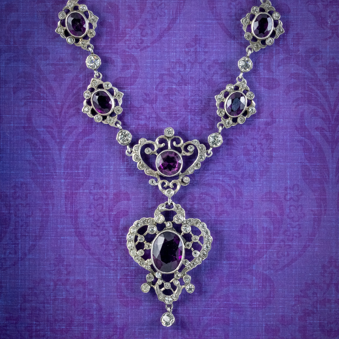 Antique Edwardian Paste Lavaliere Necklace Silver Circa 1910 Main image