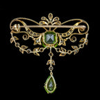 Antique Edwardian Peridot Diamond Brooch 18ct Gold Silver