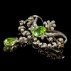 Antique Edwardian Peridot Diamond Brooch 18ct Gold Silver
