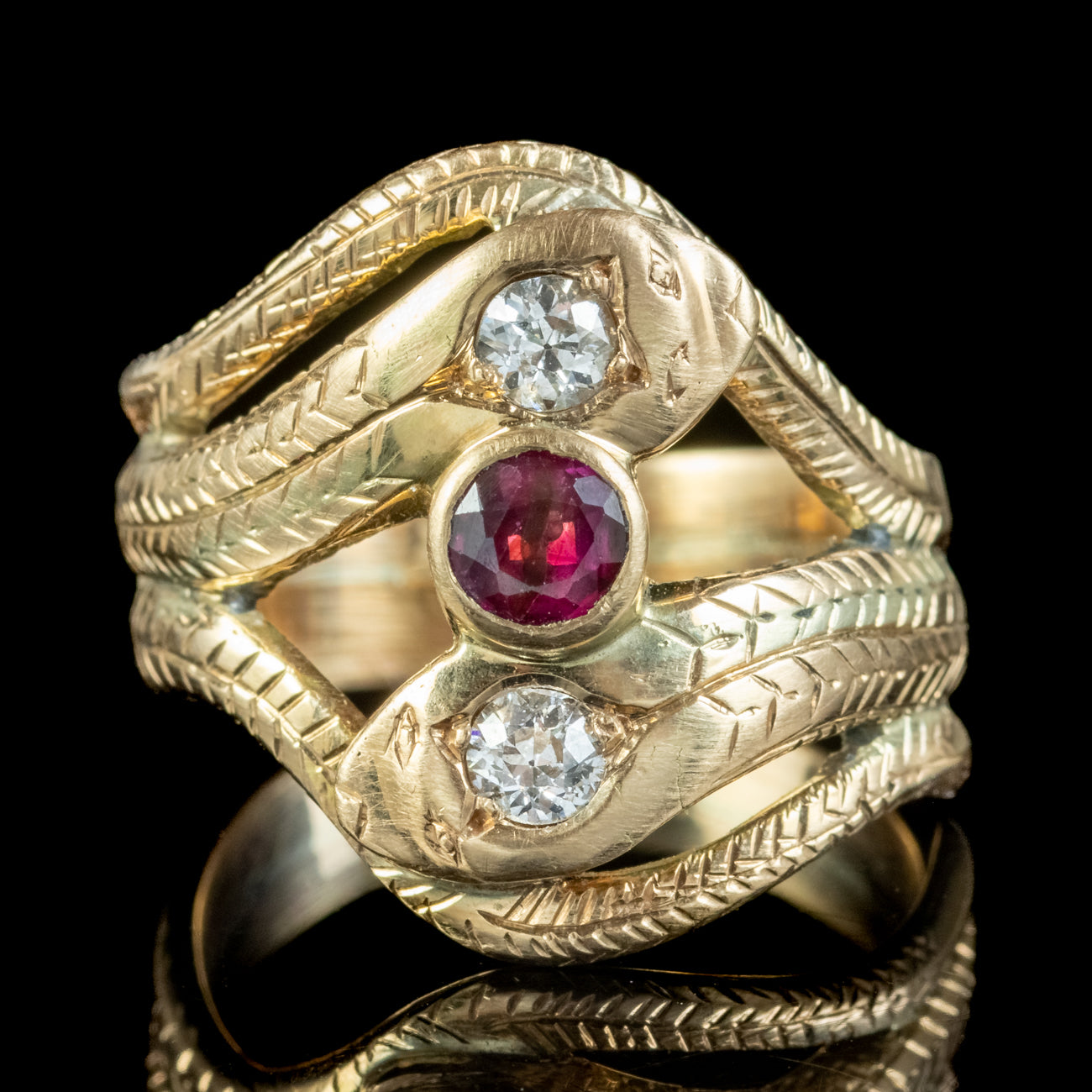 Antique Edwardian Ruby Diamond Snake Trilogy Ring 0.30ct Ruby Secondary image