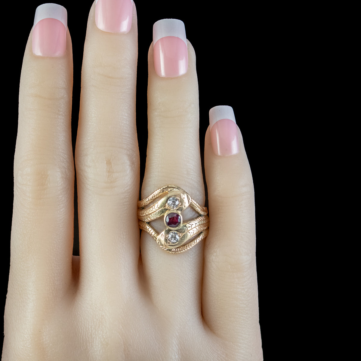 Antique Edwardian Ruby Diamond Snake Trilogy Ring 0.30ct Ruby