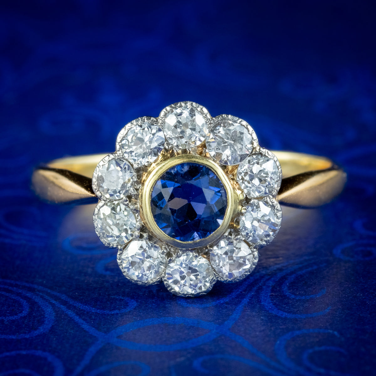 Antique Edwardian Sapphire Diamond Daisy Cluster Ring 0.50ct Sapphire Main image