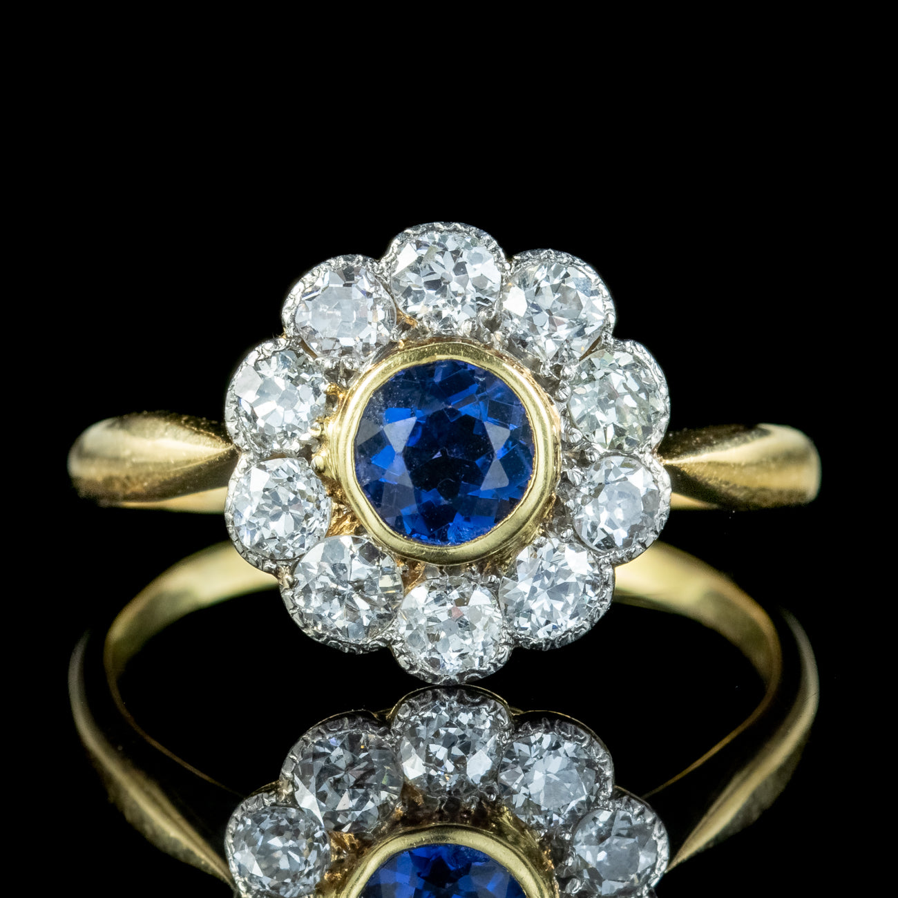 Antique Edwardian Sapphire Diamond Daisy Cluster Ring 0.50ct Sapphire Secondary image