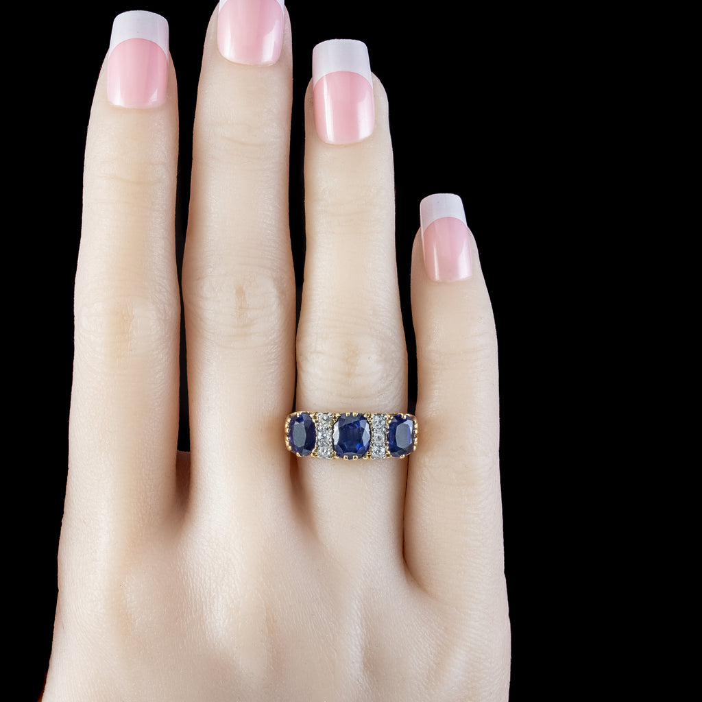 Antique Edwardian Sapphire Diamond Ring 2.7ct Sapphire With Cert