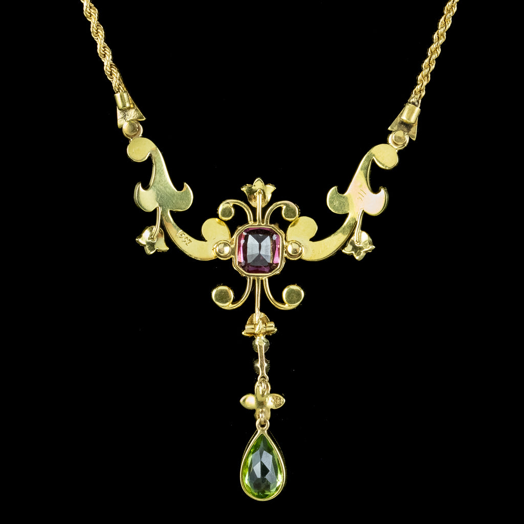 Antique Edwardian Suffragette Lavaliere Necklace 15ct Gold