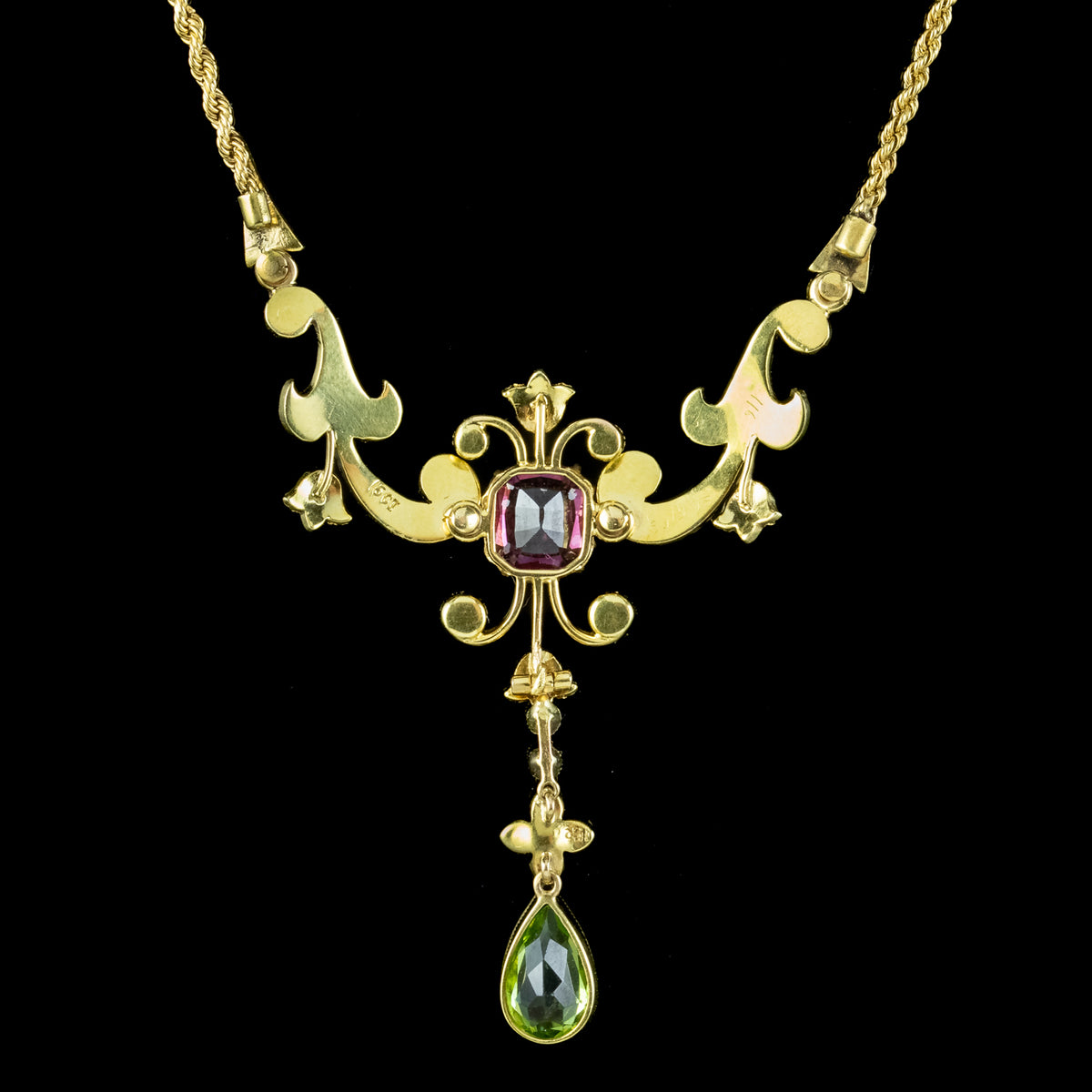 Antique Edwardian Suffragette Lavaliere Necklace 15ct Gold