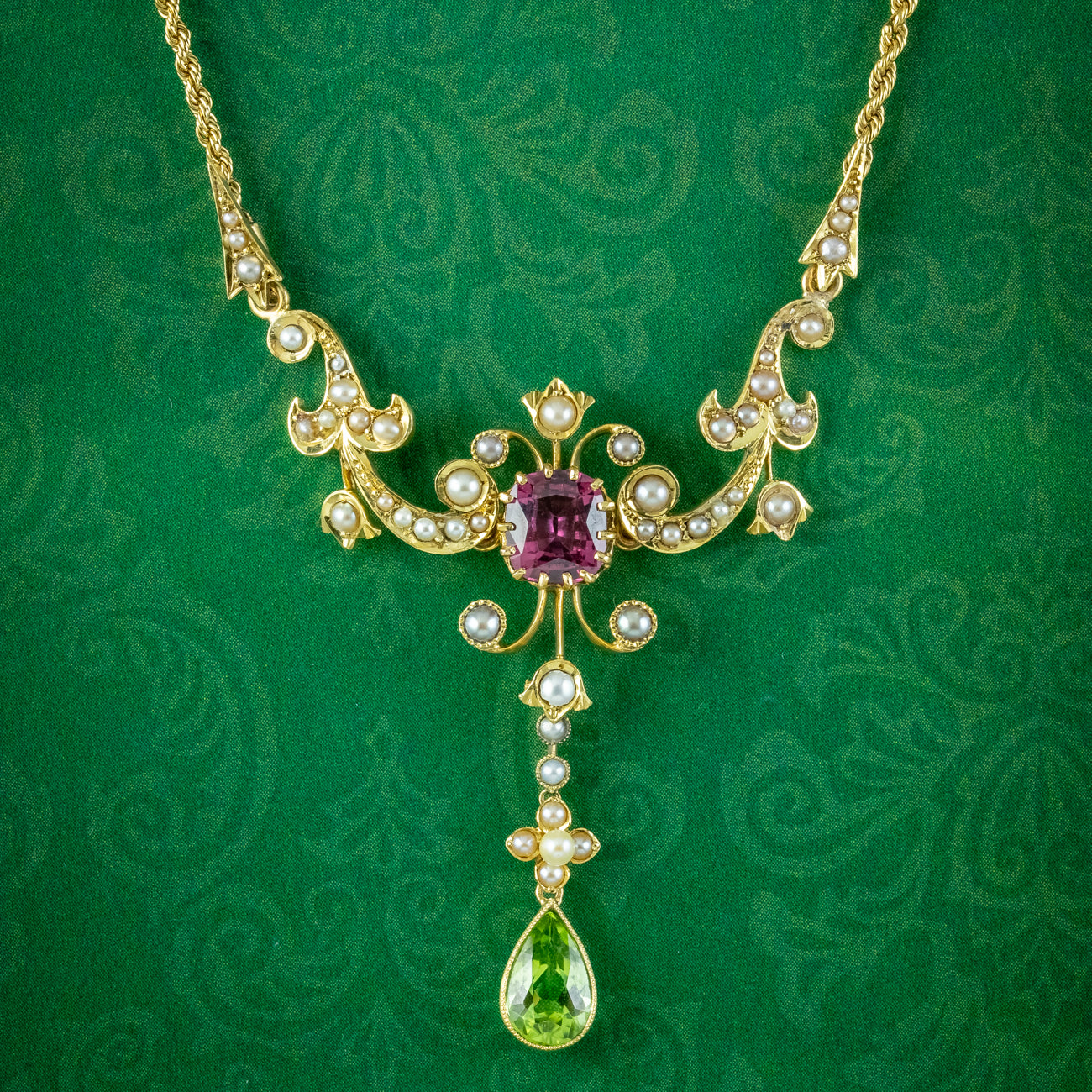 Antique Edwardian Suffragette Lavaliere Necklace 15ct Gold Main image