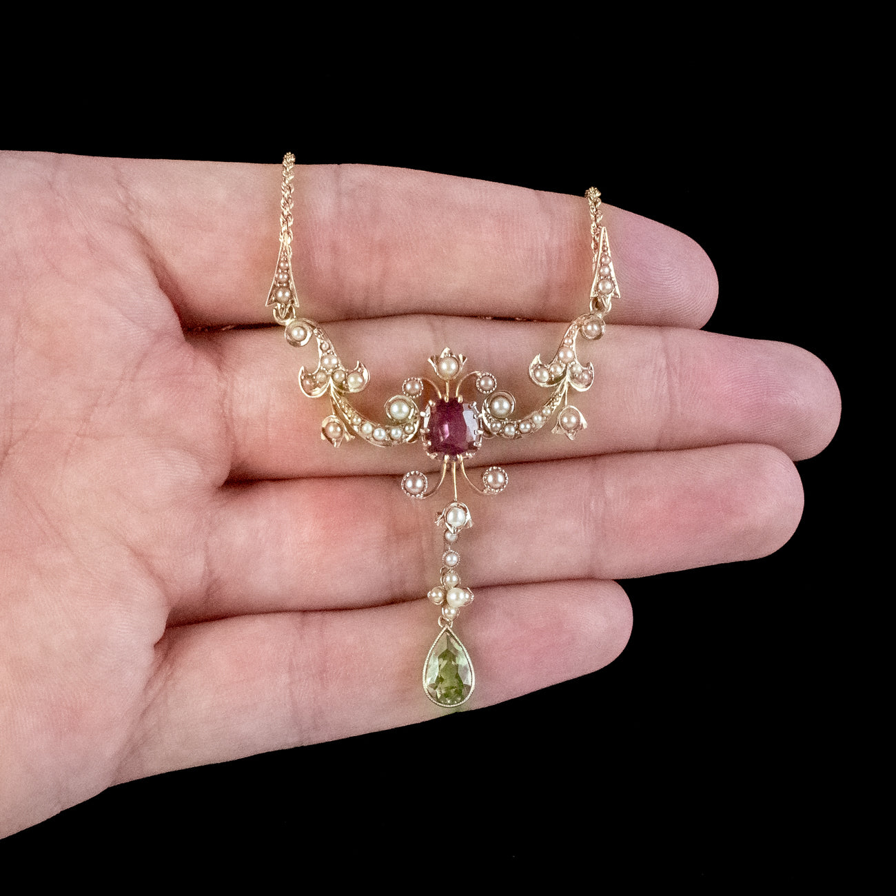 Antique Edwardian Suffragette Lavaliere Necklace 15ct Gold