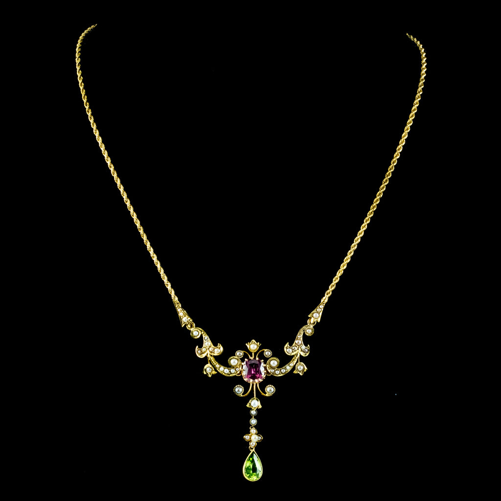 Antique Edwardian Suffragette Lavaliere Necklace 15ct Gold