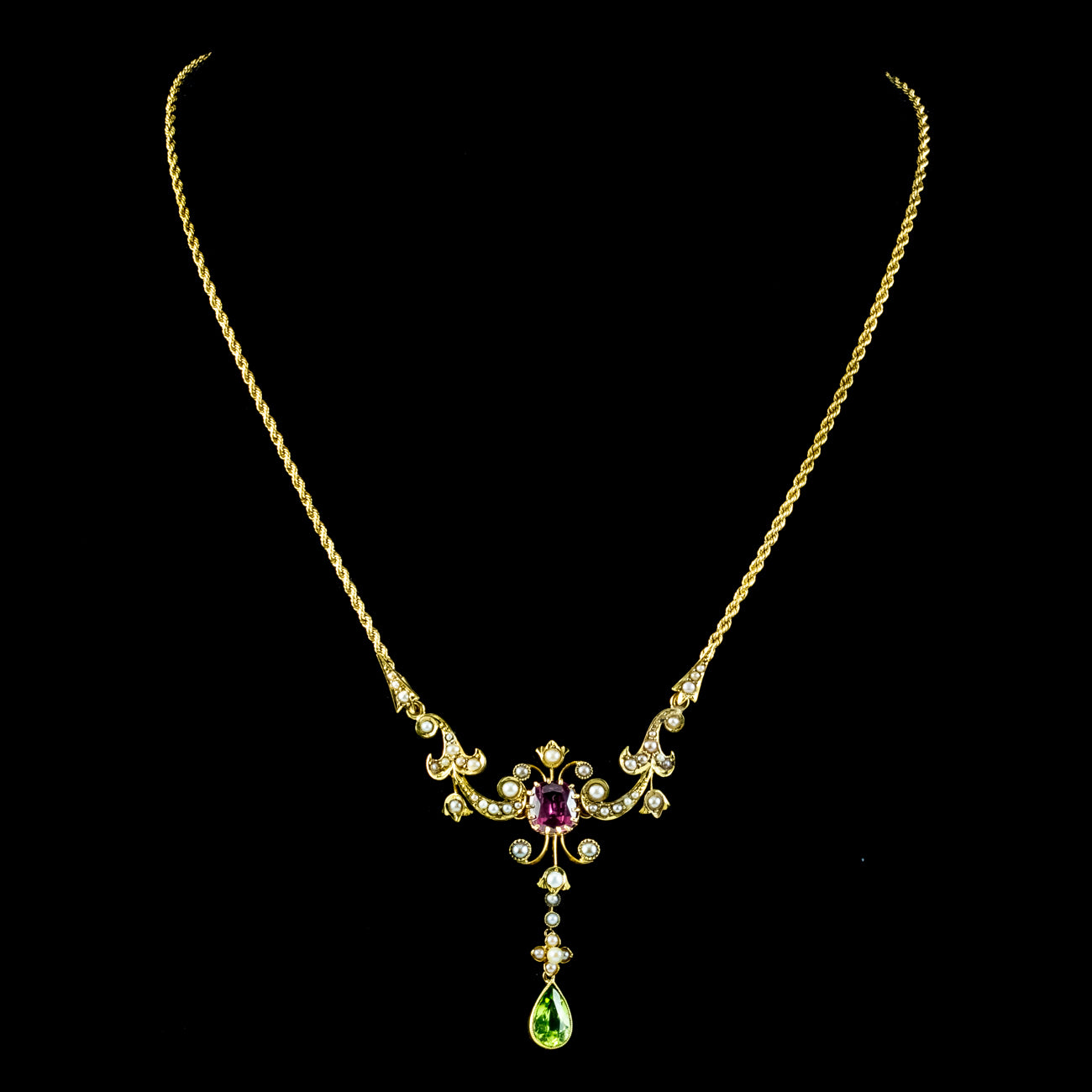 Antique Edwardian Suffragette Lavaliere Necklace 15ct Gold