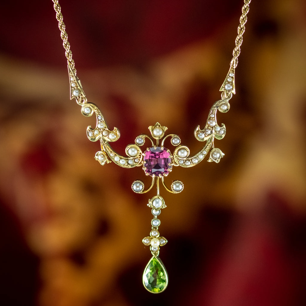 Antique Edwardian Suffragette Lavaliere Necklace 15ct Gold