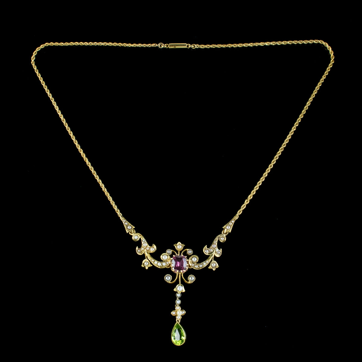 Antique Edwardian Suffragette Lavaliere Necklace 15ct Gold