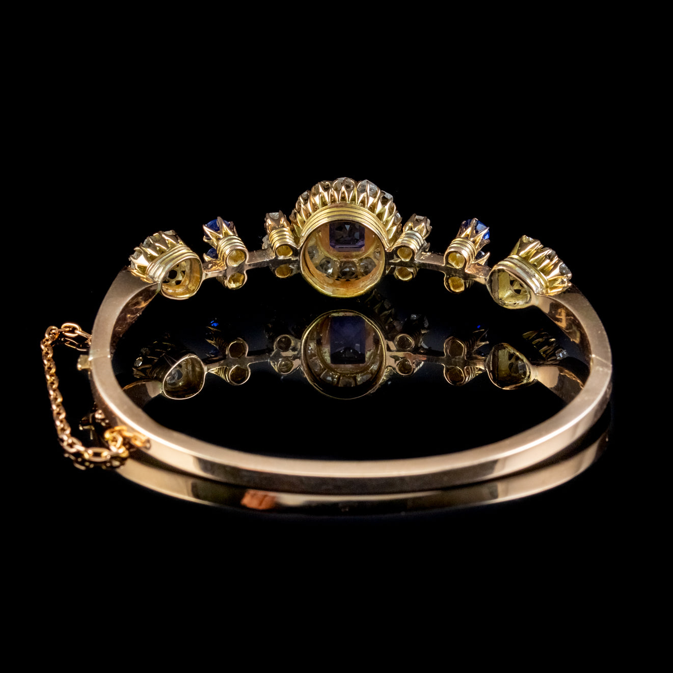 Antique Victorian Blue Spinel Diamond Bangle Circa 1900 2.7ct Spinel With Cert
