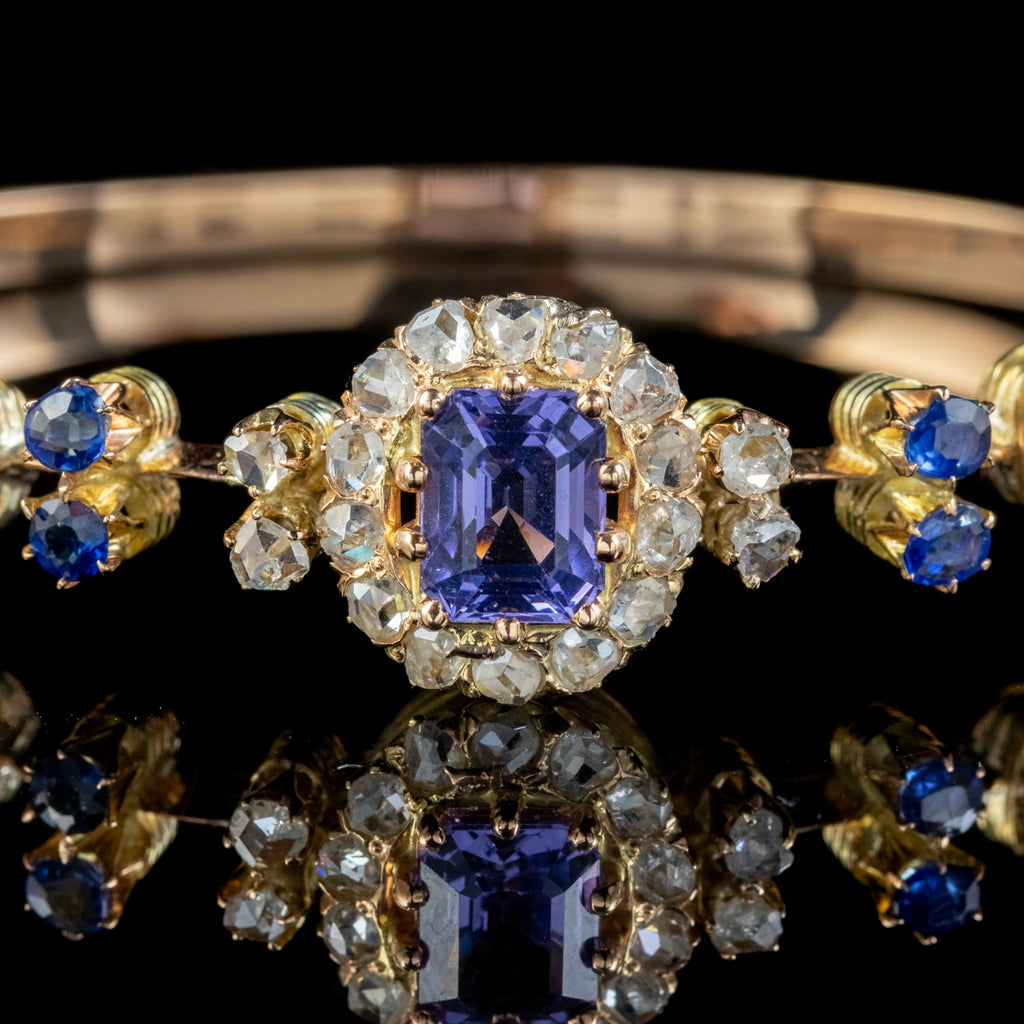 Antique Victorian Blue Spinel Diamond Bangle Circa 1900 2.7ct Spinel With Cert