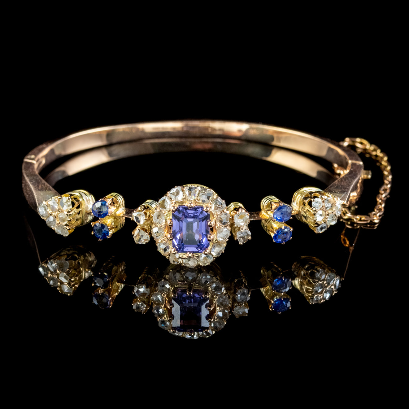 Antique Victorian Blue Spinel Diamond Bangle Circa 1900 2.7ct Spinel With Cert