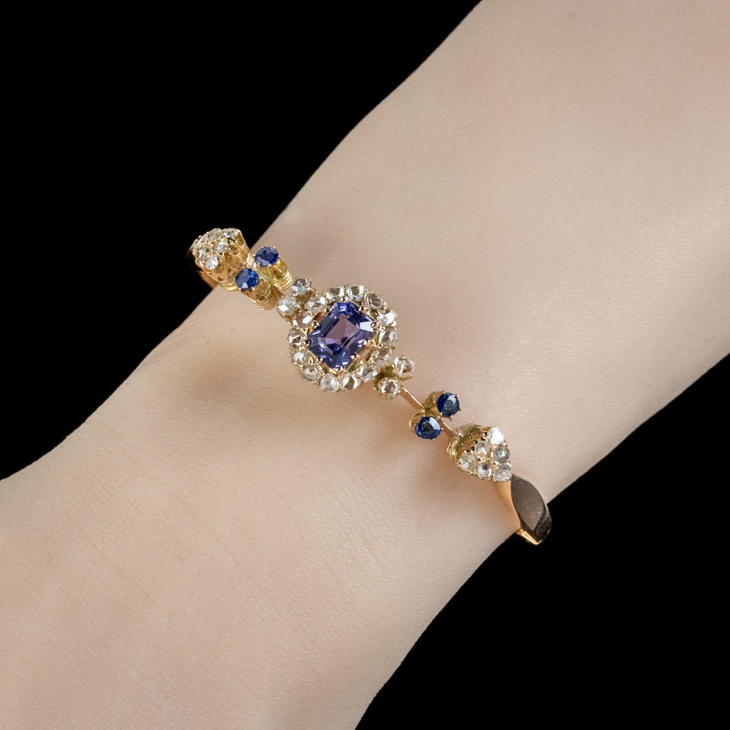 Antique Victorian Blue Spinel Diamond Bangle Circa 1900 2.7ct Spinel With Cert