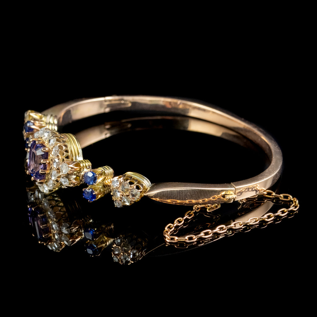 Antique Victorian Blue Spinel Diamond Bangle Circa 1900 2.7ct Spinel With Cert