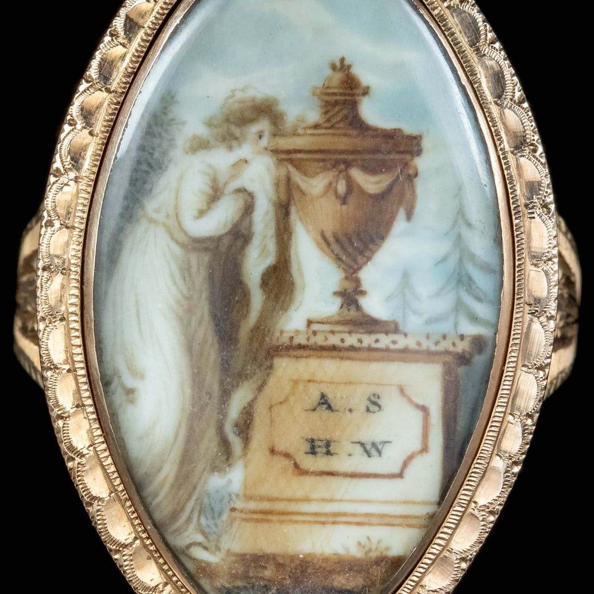 Antique Georgian Coloured Sepia Mourning Ring Inscribed 1790