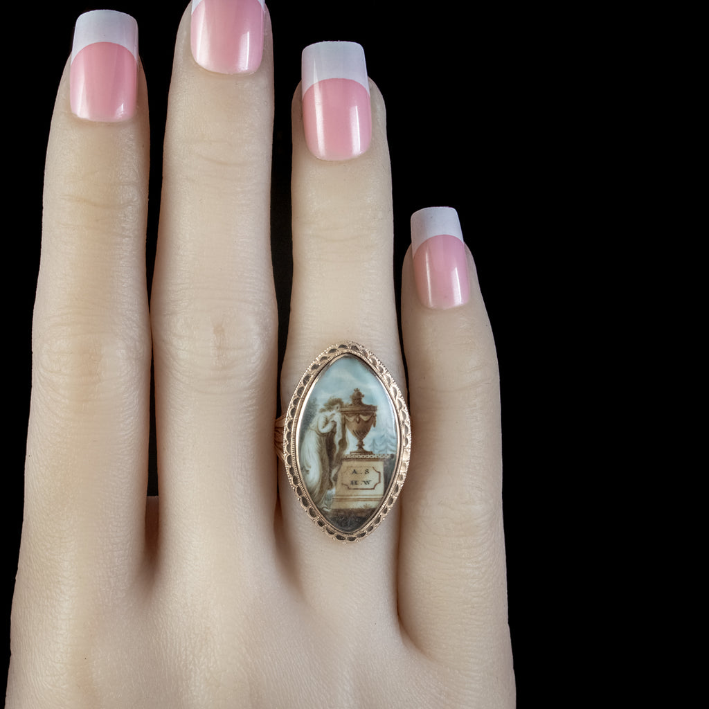 Antique Georgian Coloured Sepia Mourning Ring Inscribed 1790