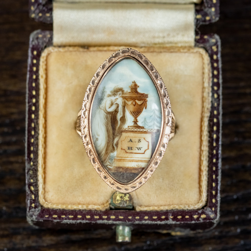 Antique Georgian Coloured Sepia Mourning Ring Inscribed 1790
