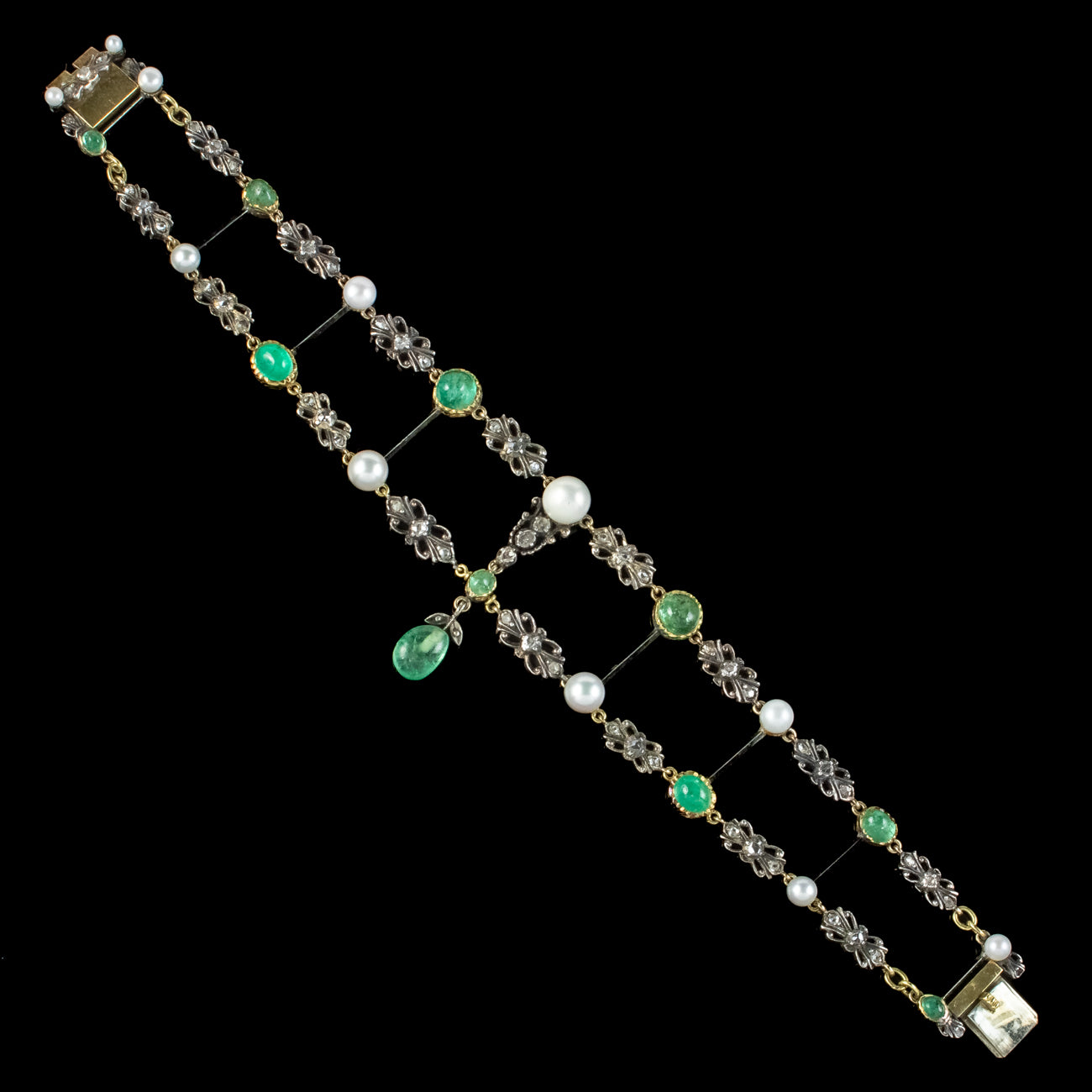 Antique Georgian Emerald Diamond Pearl Bracelet Silver 18ct Gold Secondary image
