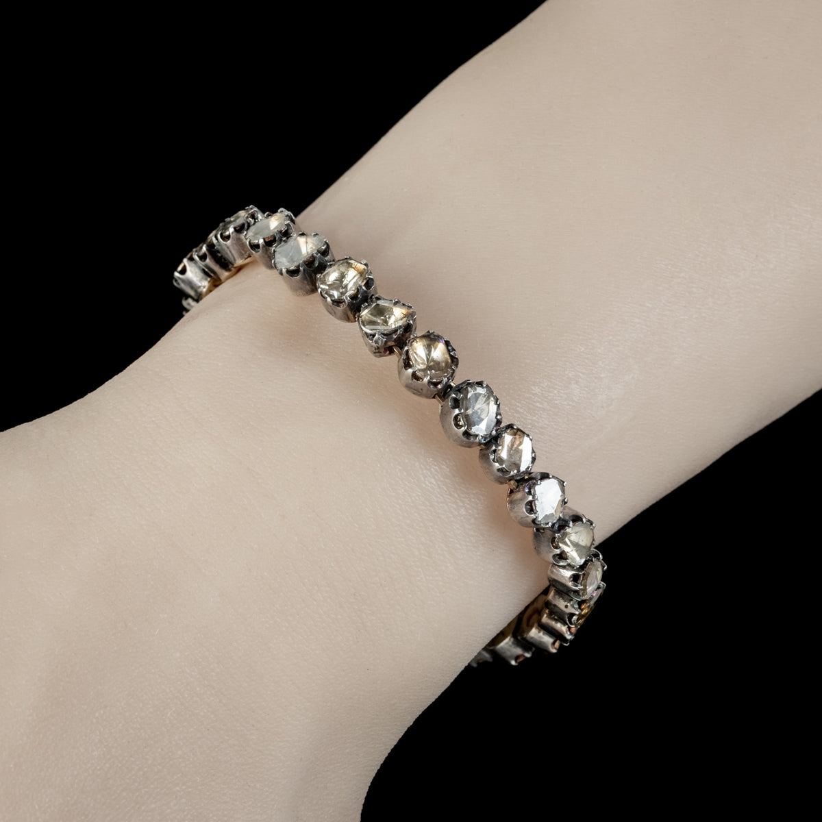 Antique Georgian French Rose Cut Diamond Bracelet Silver Gold Circa 1780