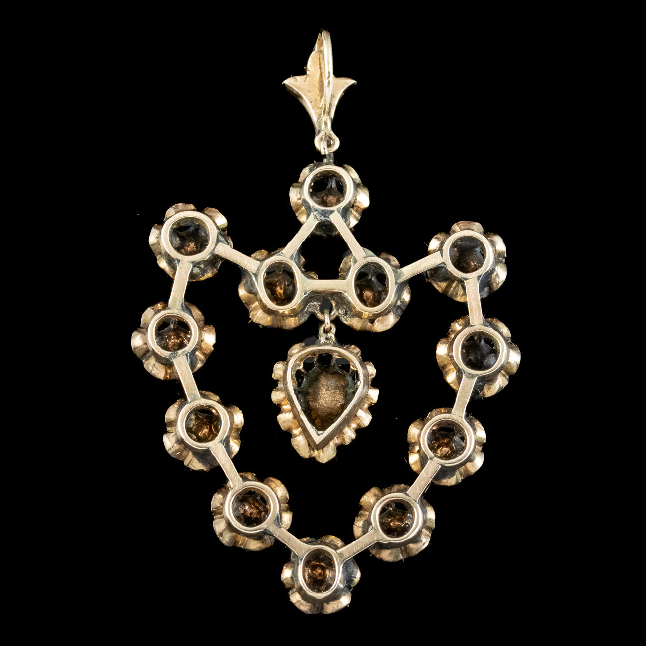 Antique Georgian French Rose Cut Diamond Pendant 18ct Gold 3ct Diamond