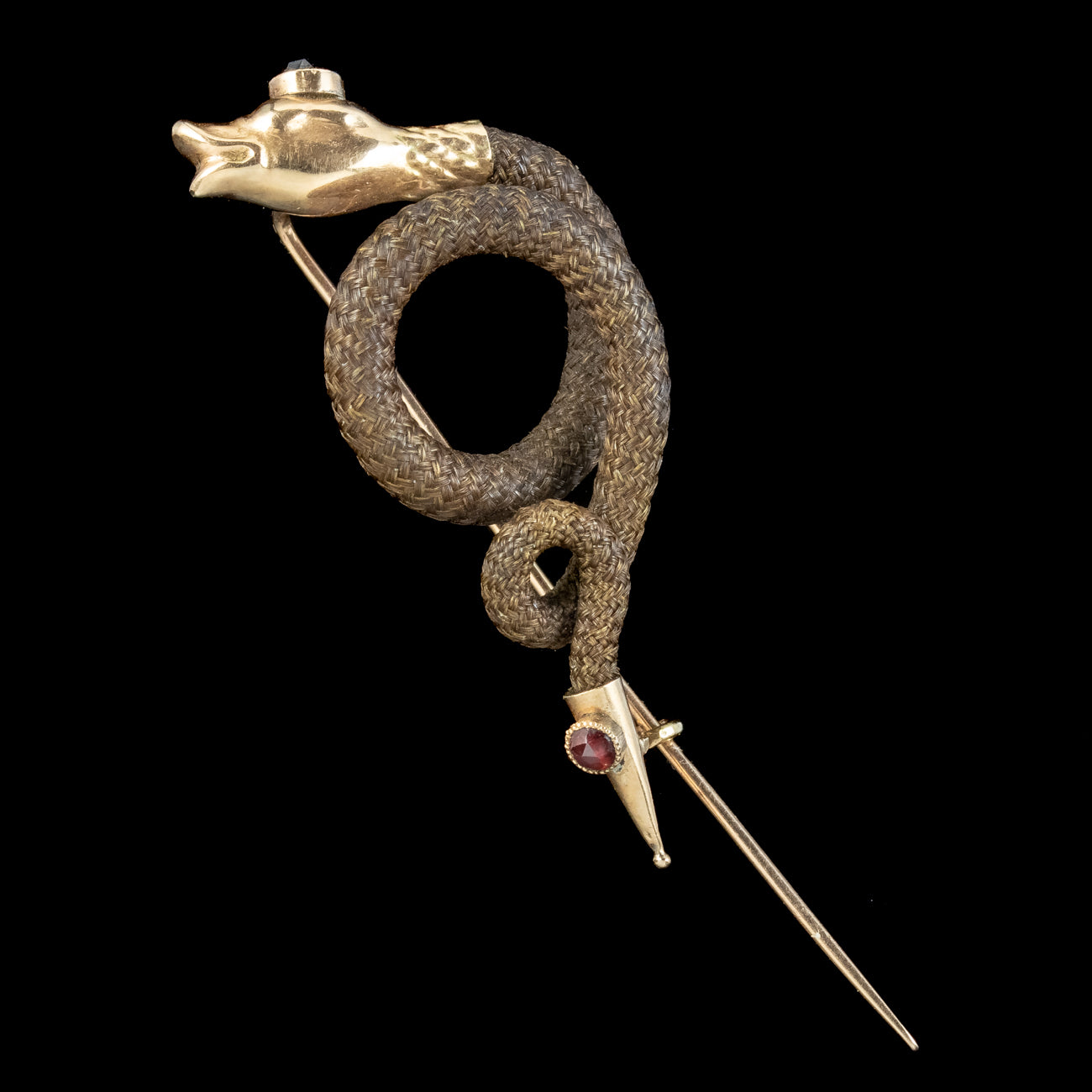 Antique Georgian Garnet Mourning Snake Pin 18ct Gold With Box Secondary image
