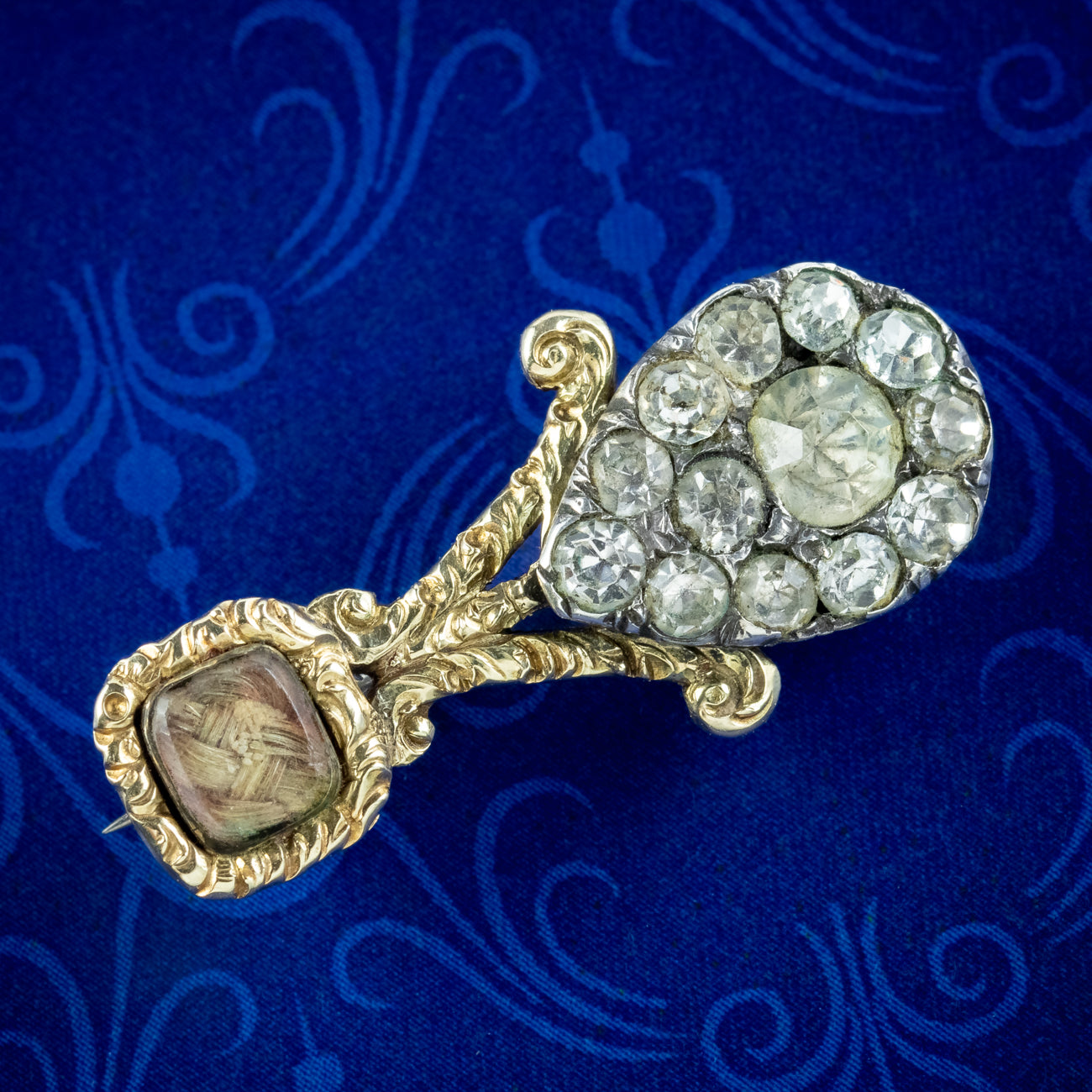 Antique Georgian Halleys Comet Paste Mourning Brooch 18ct Gold Silver Main image