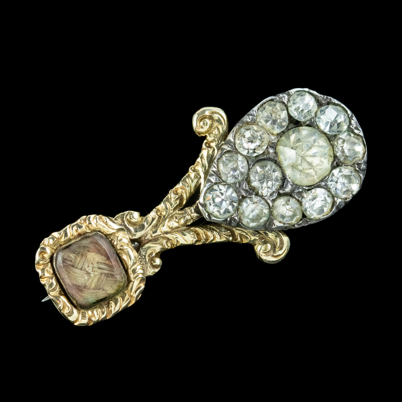Antique Georgian Halleys Comet Paste Mourning Brooch 18ct Gold Silver Secondary image
