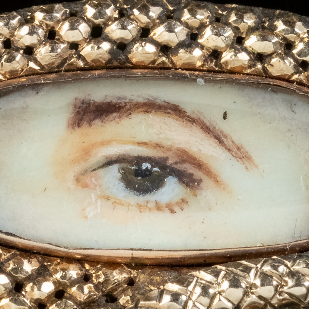 Antique Georgian Lovers Eye Miniature Snake Brooch 18ct Gold