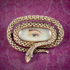 Antique Georgian Lovers Eye Miniature Snake Brooch 18ct Gold