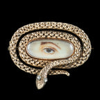 Antique Georgian Lovers Eye Miniature Snake Brooch 18ct Gold
