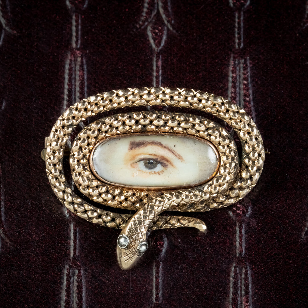 Antique Georgian Lovers Eye Miniature Snake Brooch 18ct Gold