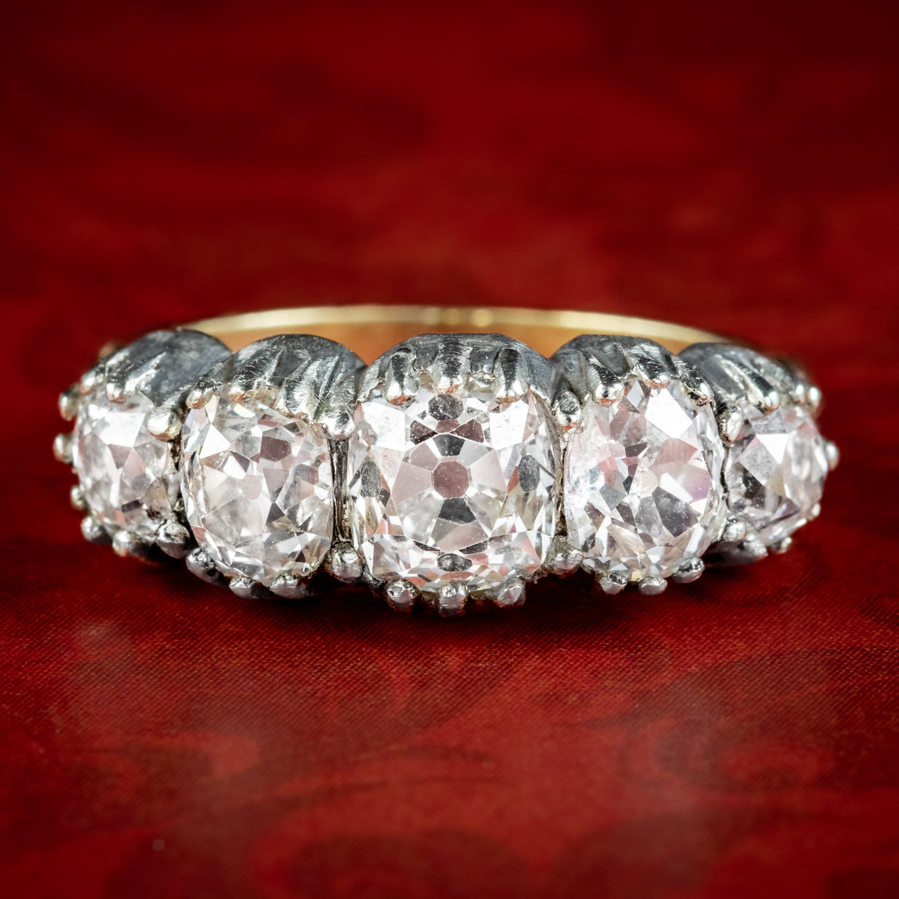 Antique Georgian Old Cut Diamond Five Stone Ring 3.4ct Total