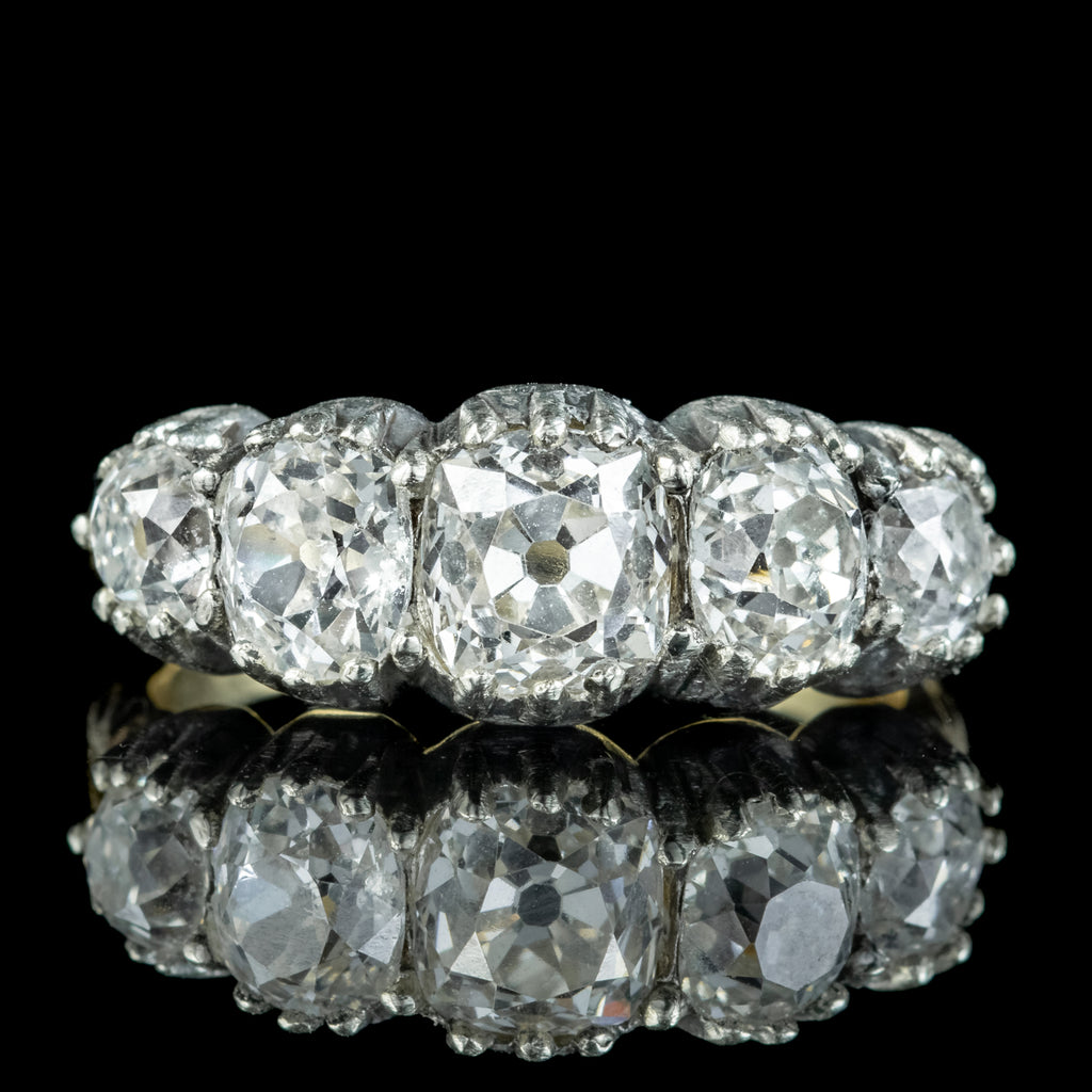 Antique Georgian Old Cut Diamond Five Stone Ring 3.4ct Total