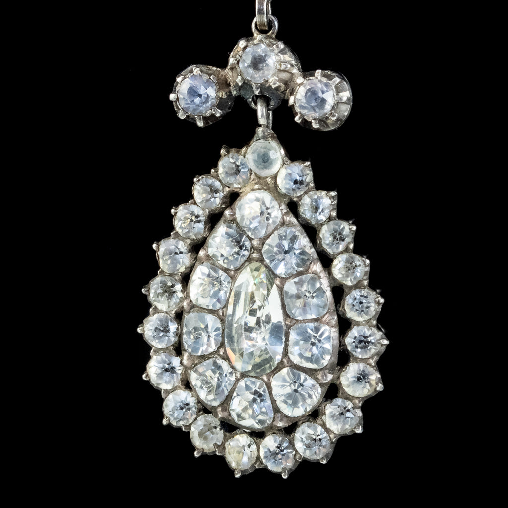 Antique Georgian Paste Drop Earrings Silver Circa 1800