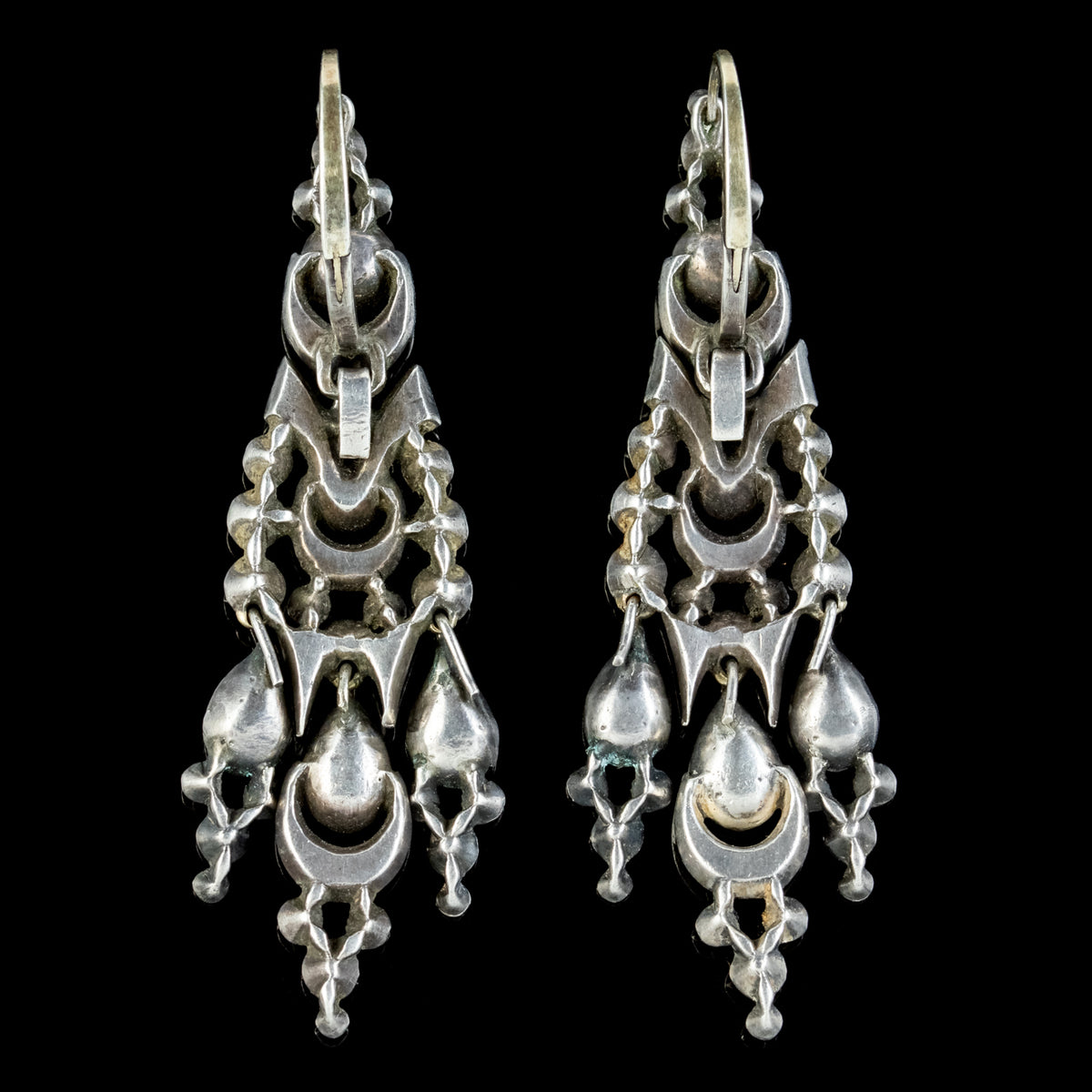 Antique Georgian Spanish Diamond Drop Earrings Silver Circa 1790