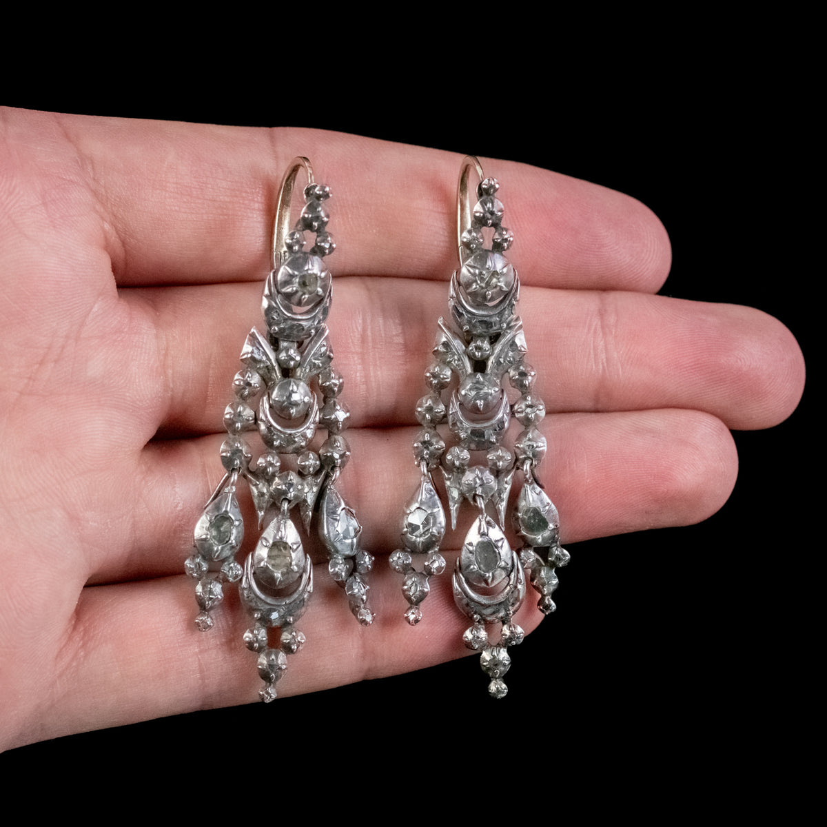 Antique Georgian Spanish Diamond Drop Earrings Silver Circa 1790