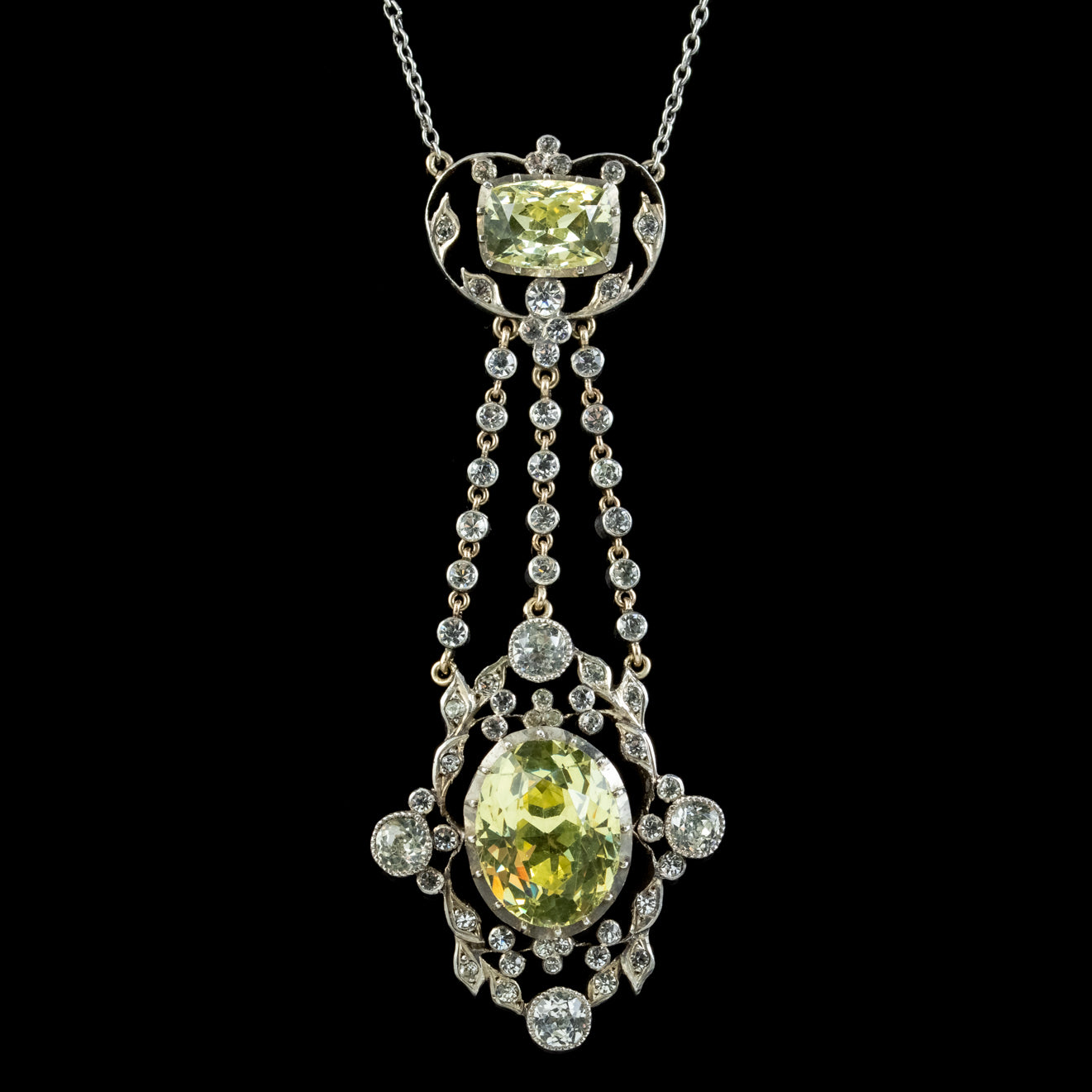 Antique Edwardian Yellow Paste Lavaliere Necklace Silver Secondary image