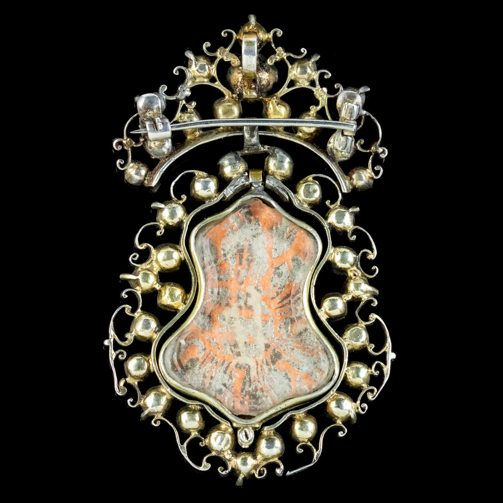 Antique Queen Anne Paste Portrait Brooch Pendant Silver Circa 1710 Boxed