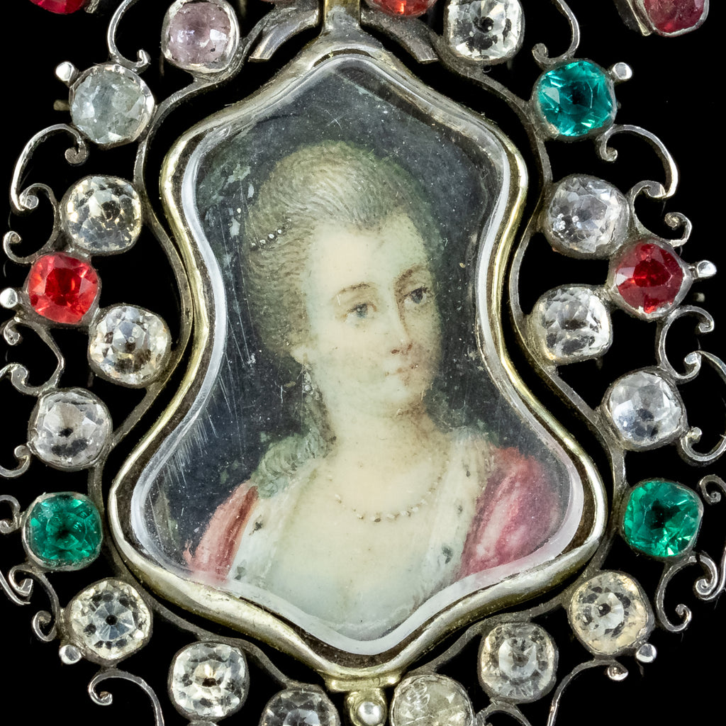 Antique Queen Anne Paste Portrait Brooch Pendant Silver Circa 1710 Boxed