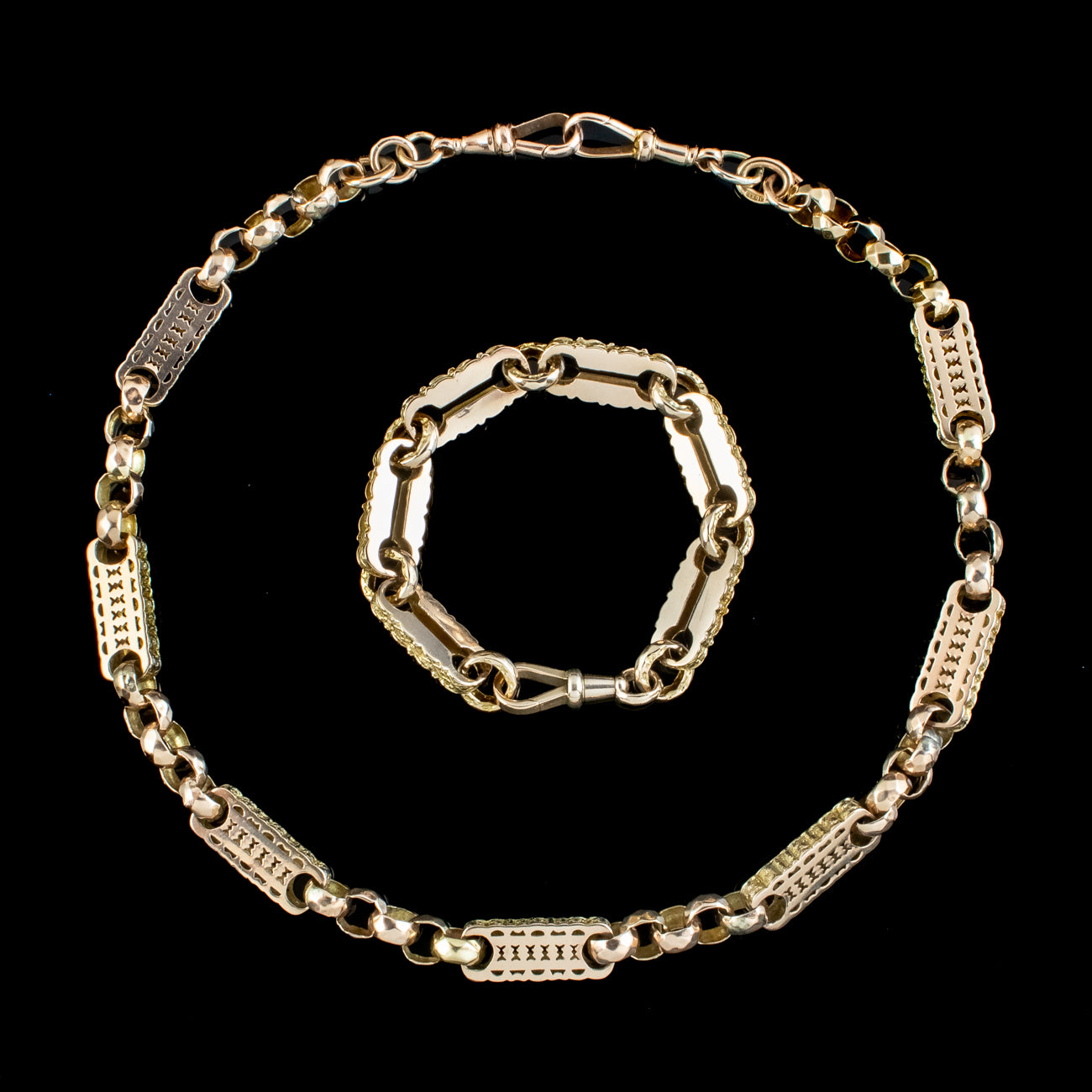 Antique Victorian 9ct Gold Albert Chain Necklace And Bracelet Set Secondary image