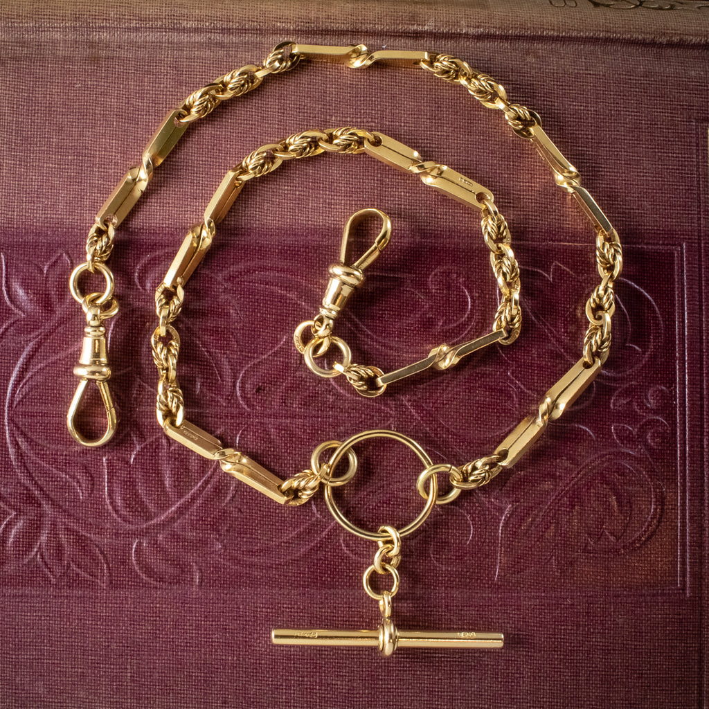 Antique Victorian Albert Chain 9ct Gold With T-Bar