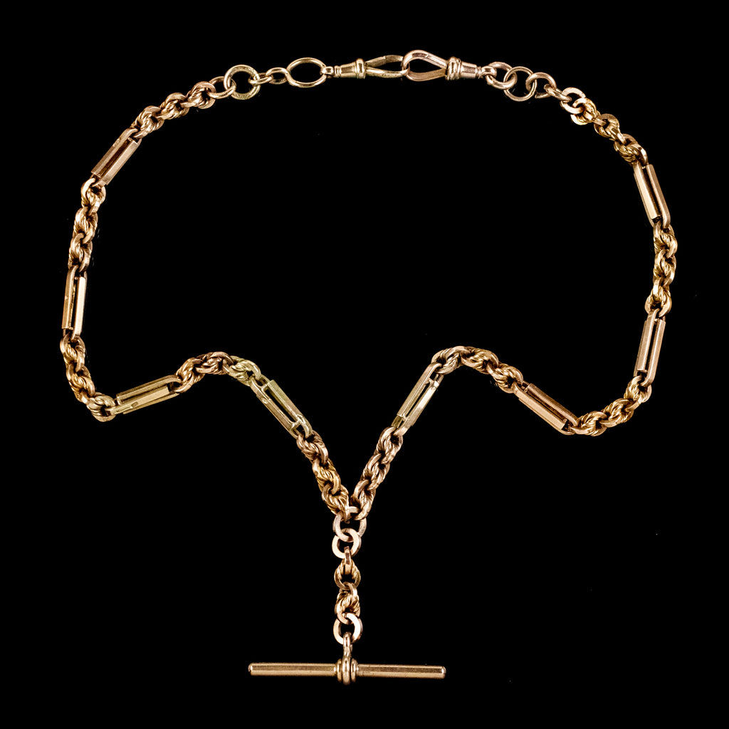 Antique Victorian Albert Chain Necklace 9ct Gold Circa 1880