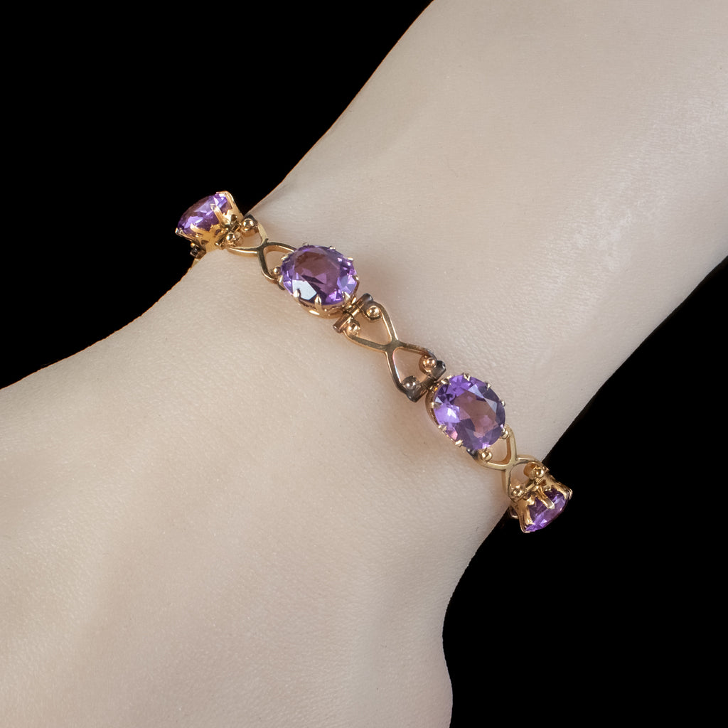 Antique Victorian Amethyst Bracelet 18ct Gold 21ct Of Amethyst 