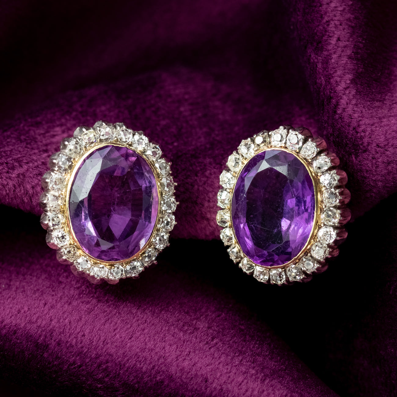 Antique Victorian Amethyst Diamond Clip Earrings 5ct Amethysts Secondary image