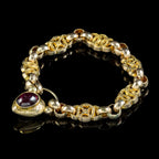 Antique Victorian Bracelet Garnet Heart Padlock Circa 1860 Boxed