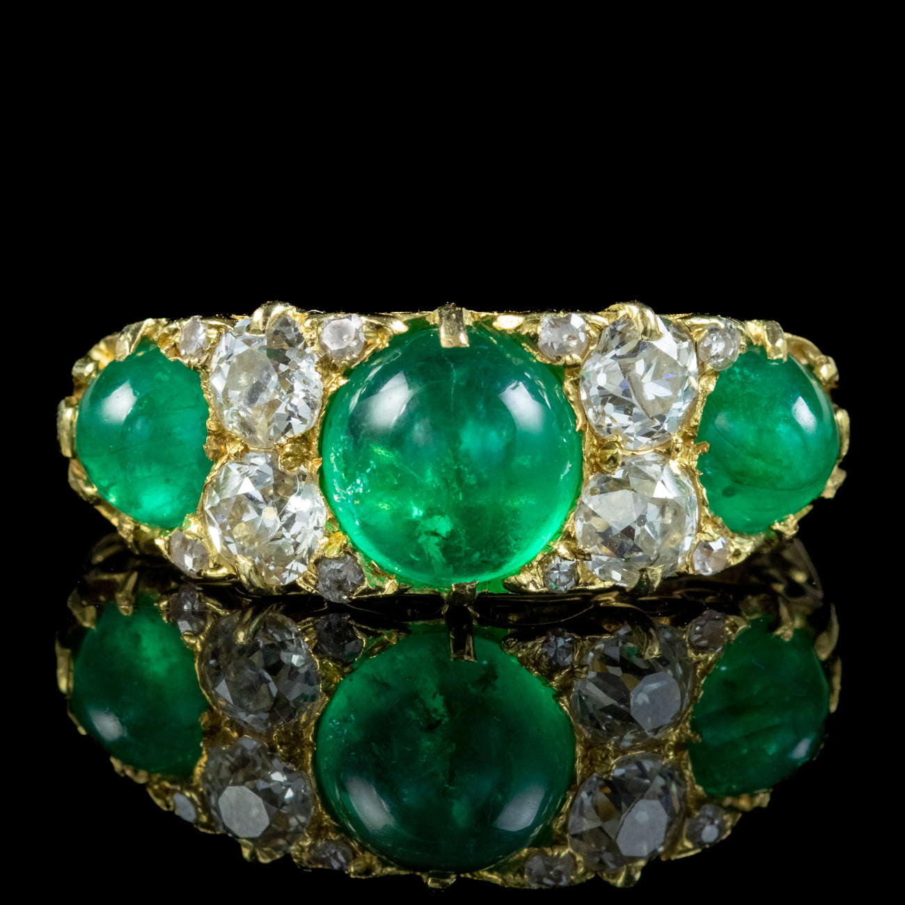 Antique Victorian Cabochon Emerald Diamond Ring 2.7ct Of Emerald Secondary image